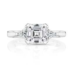 Asscher Cut Centre Stone Claw Set With Triangular Sides Trilogy Ring LRG0037