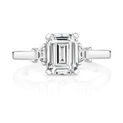 Emerald Cut Centre Stone Claw Set With Trapezium Sides Trilogy Ring LRG0039
