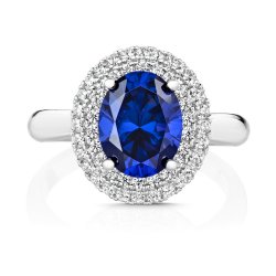 Double Halo Blue Oval Centre Stone Dress Ring LRG0046S