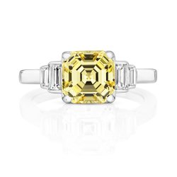 Asscher Cut Yellow Centre Stone With Baguette Sides Ring LRG0007Y
