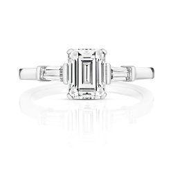 Emerald Cut Centre Stone Claw Set With End Set Tapered Baguette Ring LRG0011