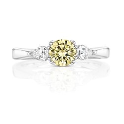 Round Yellow Centre Stone Claw Set With Pear Shape Sides Trilogy Ring LRG0016Y