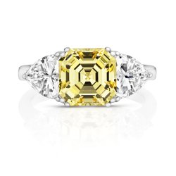 Asscher Cut Yellow Centre Stone Claw Set With Triangular Sides Ring LRG0024Y