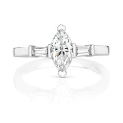 Marquise Cut Centre Stone Claw Set With End Set Tapered Baguette Ring LRG0014