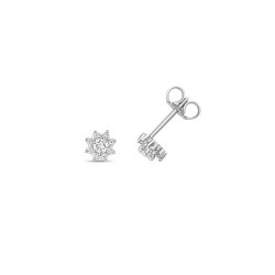 Diamond Flower Style Studs In 9ct White Gold 