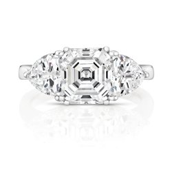 Asscher Cut Centre Stone Claw Set With Triangular Sides Trilogy Ring LRG0024