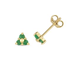 Emerald 3 Stone Studs In 9ct Gold 