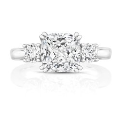 Cushion Centre Stone Double Claw Set With Round Sides Trilogy Ring LRG0053