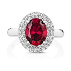Double Halo Red Oval Centre Stone Dress Ring LRG0046R