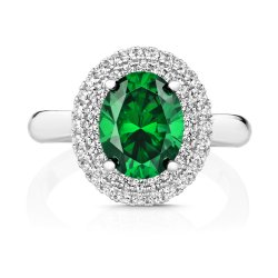 Double Halo Green Oval Centre Stone Dress Ring LRG0046E