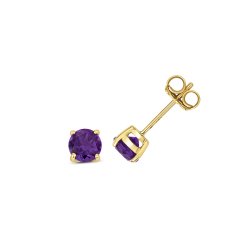 Amethyst Round Claw Set Studs In 9ct Gold 