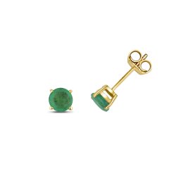 Emerald Round Claw Set Studs In 9ct Gold 