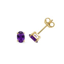 Amethyst Oval Claw Set Studs In 9ct Gold 
