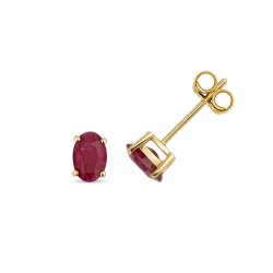 Ruby Oval Claw Set Studs In 9ct Gold 