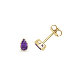 Amethyst Pear Shape Rubover Studs In 9ct Gold 