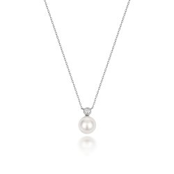 Diamond & Akoya Pearl Necklace In 18ct White Gold 