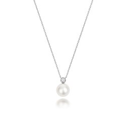 Diamond & Akoya Pearl Necklace In 18ct White Gold 