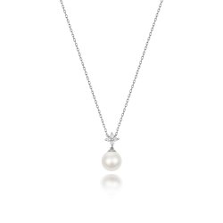 Diamond & Akoya Pearl Necklace In 18ct White Gold 