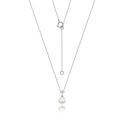 Diamond & Akoya Pearl Necklace In 18ct White Gold 