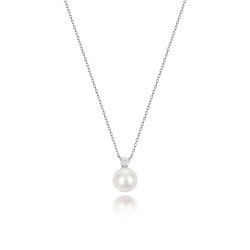 Diamond & Akoya Pearl Necklace In 18ct White Gold 