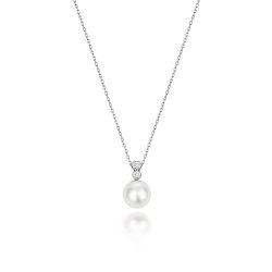 Diamond & Akoya Pearl Necklace In 18ct White Gold 