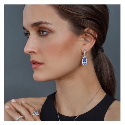Pale Blue Pear Shape Halo Style Long Slim Drop Earrings LEG0063AQ
