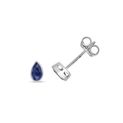 Sapphire Pear Shape Rubover Studs In 9ct White Gold 