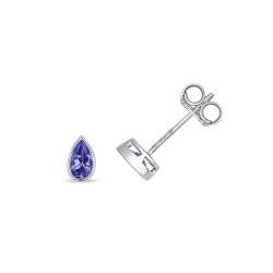 Tanzanite Pear Shape Rubover Studs In 9ct White Gold 