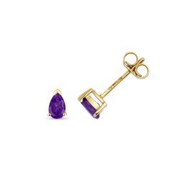 Amethyst Pear Shape Claw Set Studs In 9ct Gold 