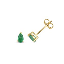 Emerald Pear Shape Claw Set Studs In 9ct Gold 