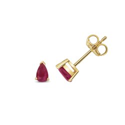 Ruby Pear Shape Claw Set Studs In 9ct Gold 