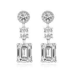 Round Halo With Claw Set Emerald Cut And Ovla Knife Wire Drop Earrings LEG0121