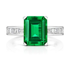 Green Emerald Cut Solitaire With Baguette Channel Set Shoulders Ring LRG0006E