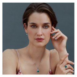 Green Emerald Cut Solitaire With Baguette Channel Set Shoulders Ring LRG0006E