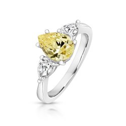 Pear Shape Yellow Centre Stone Claw Set With Pear Shape Side Ring LRG0020Y