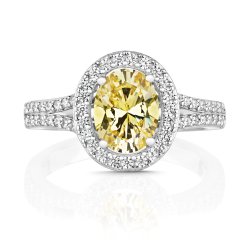 Yellow Oval Halo Centre Stone With Pave Set Split Shoulders Ring LRG0045Y