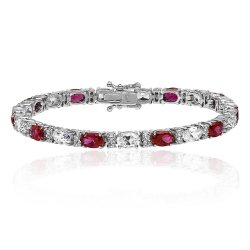 Silver Red And White Oval Cz Claw Set Bracelet 