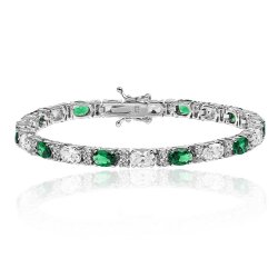 Silver Green And White Oval Cz Claw Set Bracelet 