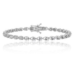 Silver Round Claw Set Cz V Shape Bracelet 
