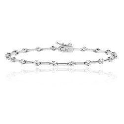 Silver Round Cz And Knife Wire Line Bracelet 
