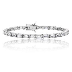 Silver Baguette Claw Set Cz Line Bracelet 