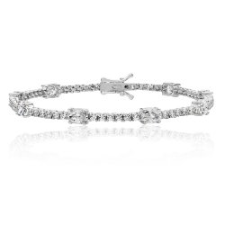Silver Round And Oval Cz Combo Line Bracelet 