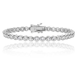 Silver Round Rubover Set Cz Line Bracelet 