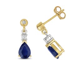 Diamonds & Sapphire Pear Shape Drops In 9ct Gold 