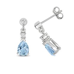Diamonds & Aquamarine Pear Shape Drops In 9ct White Gold 