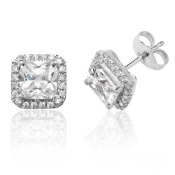 Silver Halo Square Cz Claw Set Studs SEG0011CZ