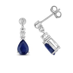 Diamonds & Sapphire Pear Shape Drops In 9ct White Gold 
