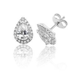 Silver Halo Pear Shape Cz Claw Set Studs SEG0015CZ