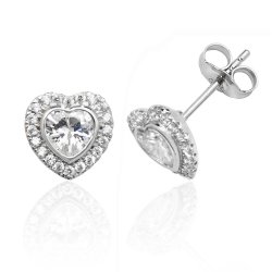 Silver Halo Heart Shape Cz Bezel Set Studs SEG0017CZ