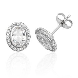 Silver Halo Oval Cz Bezel Set Studs SEG0019CZ